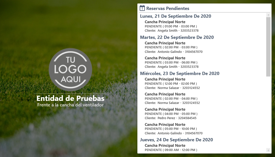 SportService - Reservas pendientes