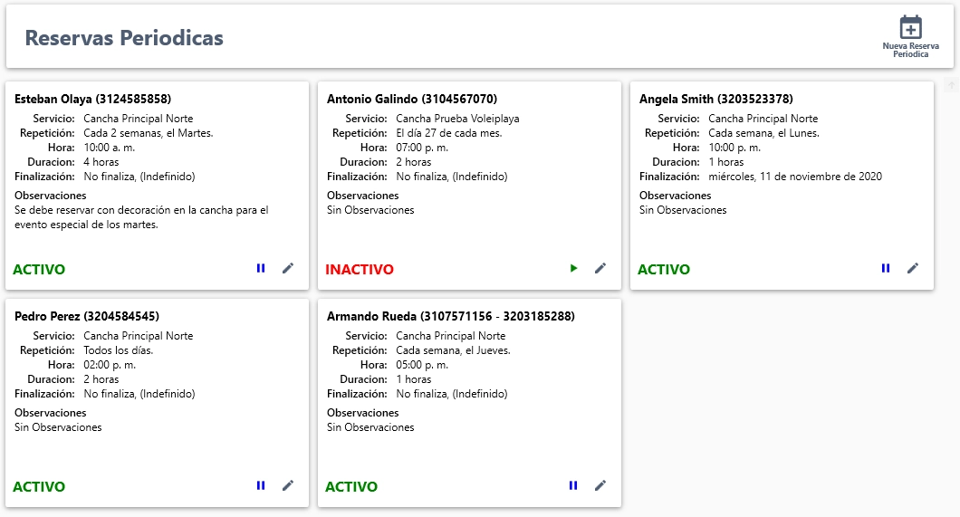 SportService - Periodic bookings